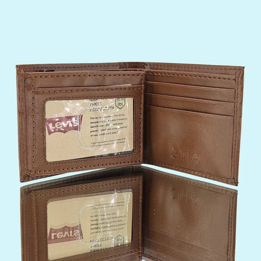 Levi's Wallet Brown Leather Polyester Twill Bifold Cappadocia Traveler Wallet